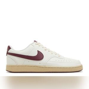 Nike Men's 13 Court Vision Low Ivory and Burgundy Sneakers